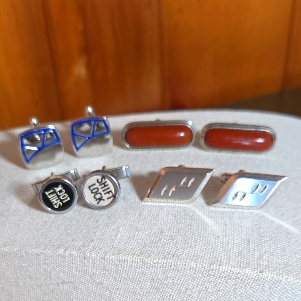 Silver Tone Cufflinks Four Sets